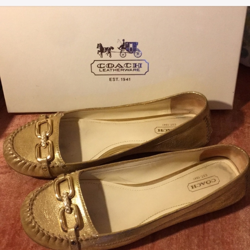 COACH gold, leather flats